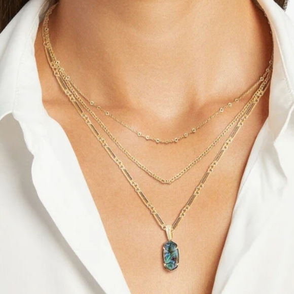 New Kendra Scott Elisa Triple Strand Gold Abalone Necklace - Picture 4 of 12